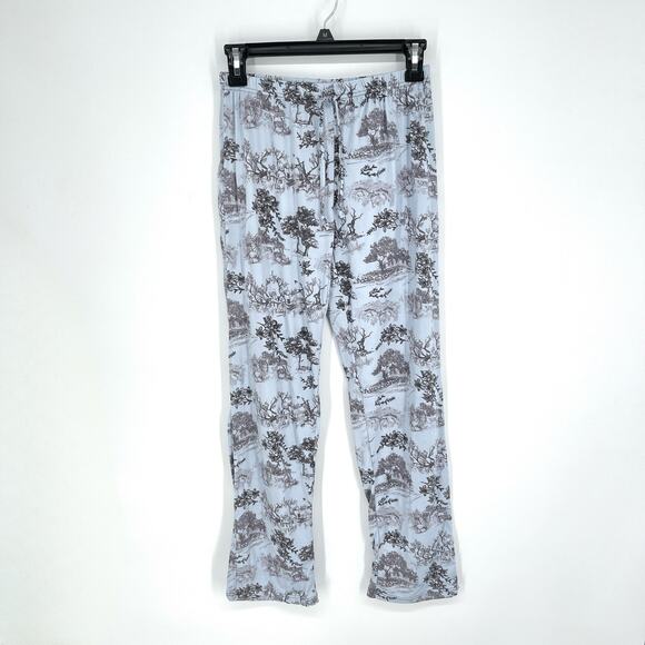 NEW PJ Lounge Pants Womens Sz S Blue Black Floral Trees House Wagon Country - Picture 1 of 7